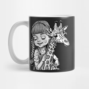 Girl And Giraffe Illustration Mug